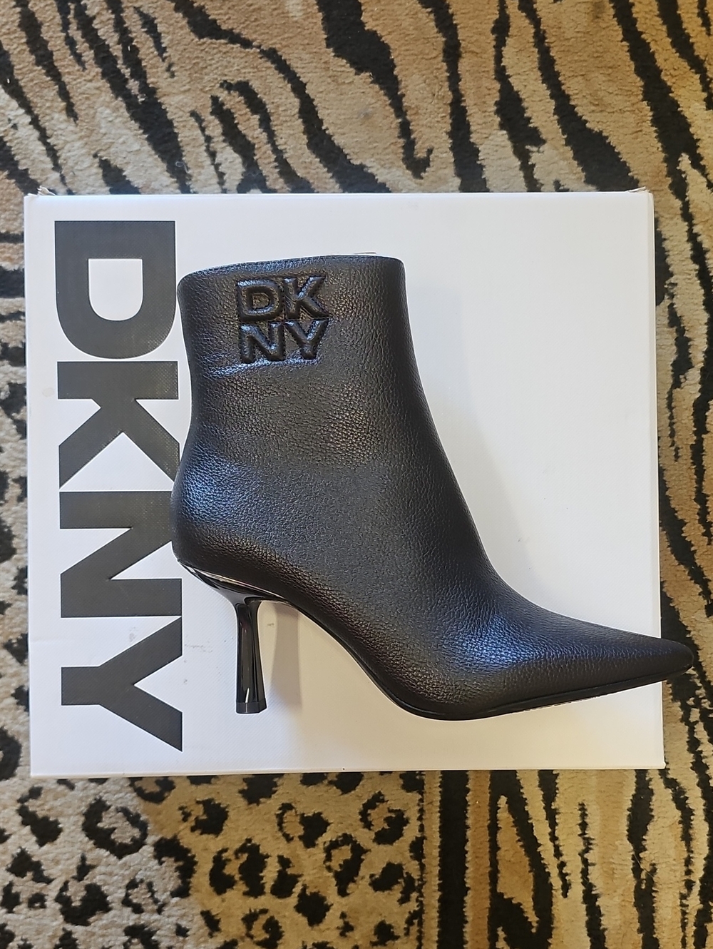 DKNY Dark Brown Pointed Leather Ankle Boot with Stiletto Heel
